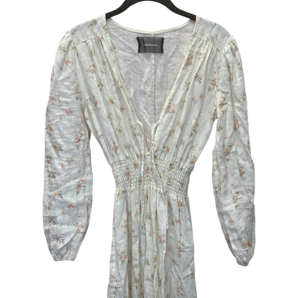 Reformation Linen Floral Maxi Dress Small Puff Sleeve Smocked Waist Cream Ivory - Picture 9 of 13